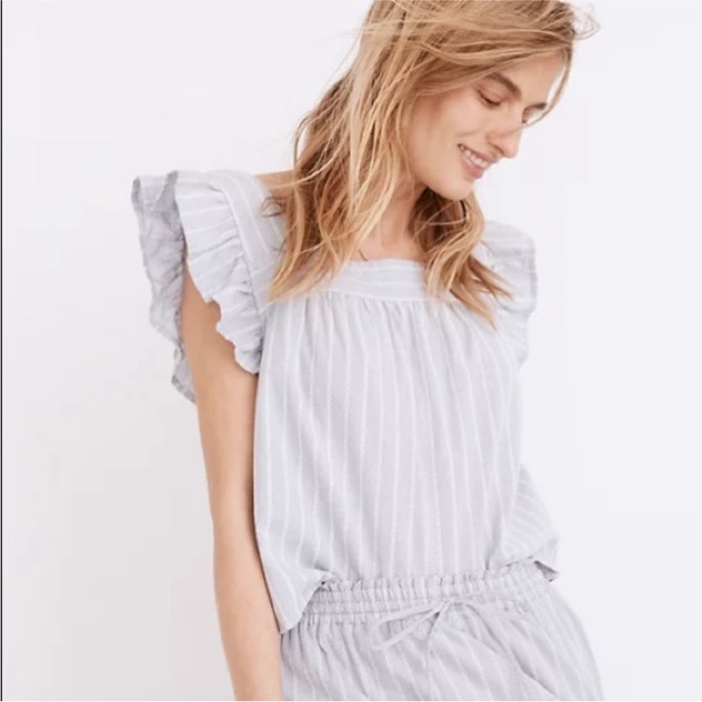 Madewell Striped Flutter-Sleeve Cross-Back Top Sz XS